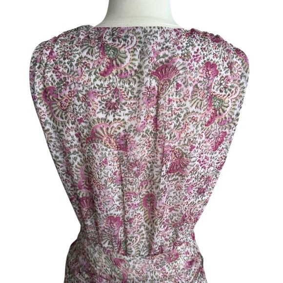 ANN TAYLOR Floral Chiffon Ruched Flare MIDI Dress Surplice Neck Cottagecore 8P‎ - Picture 8 of 16